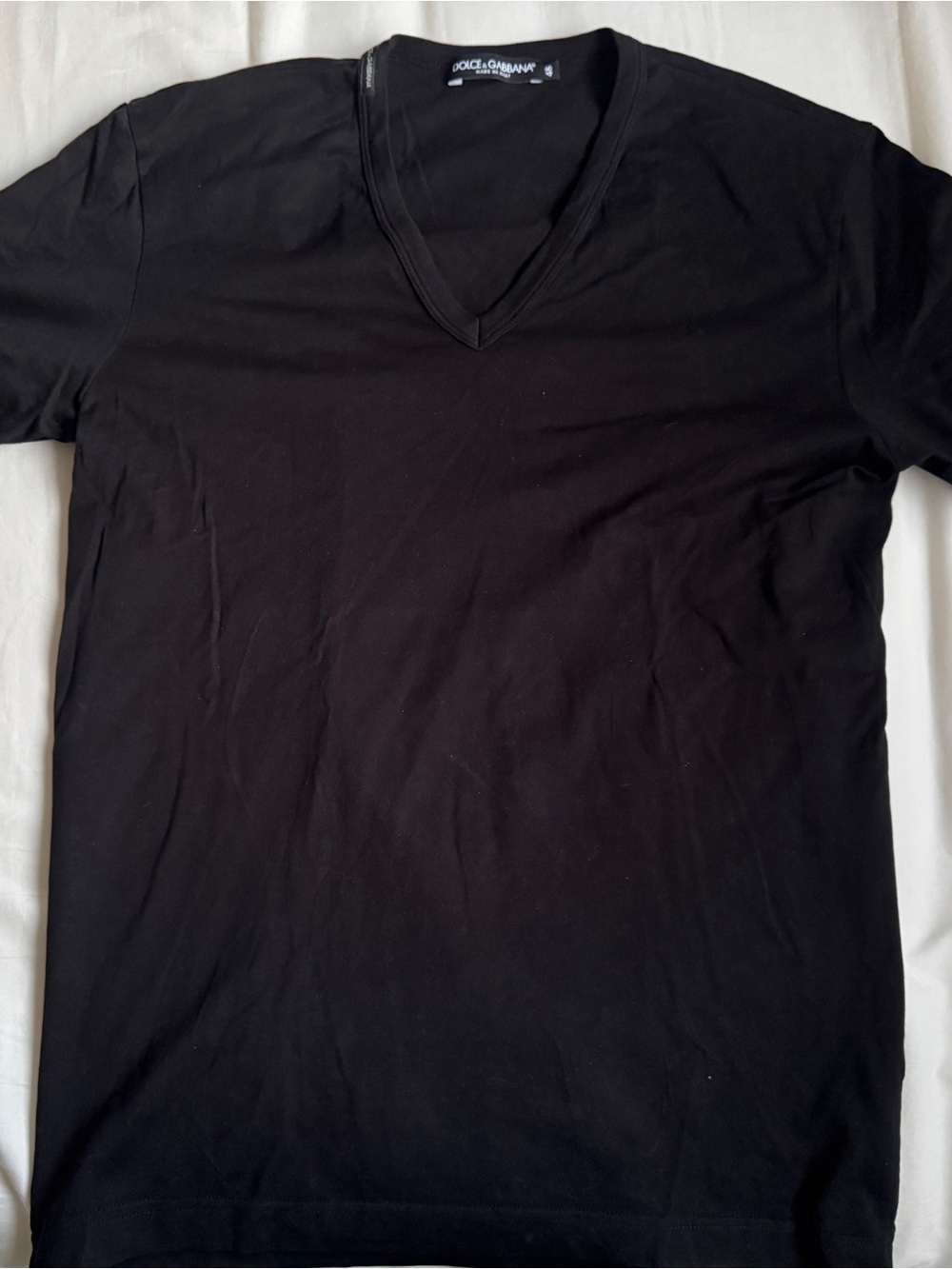 Dolce & Gabbana Black V-Neck Tee with Subtle Branding